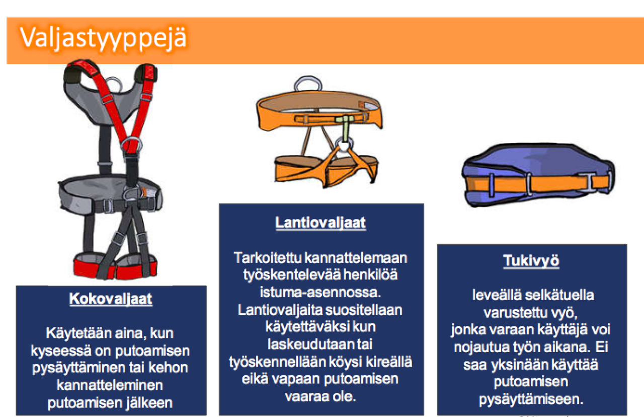 Putoamissuojainten tarkastaja valjastyypit